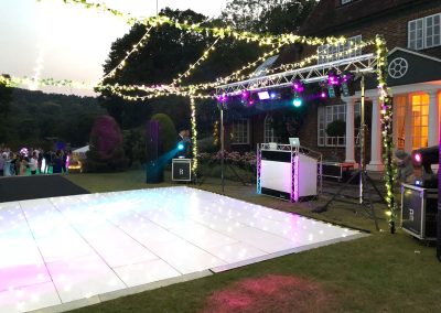 Private Outdoor Party DJ Setup with White LED Dancefloor and LED lighting